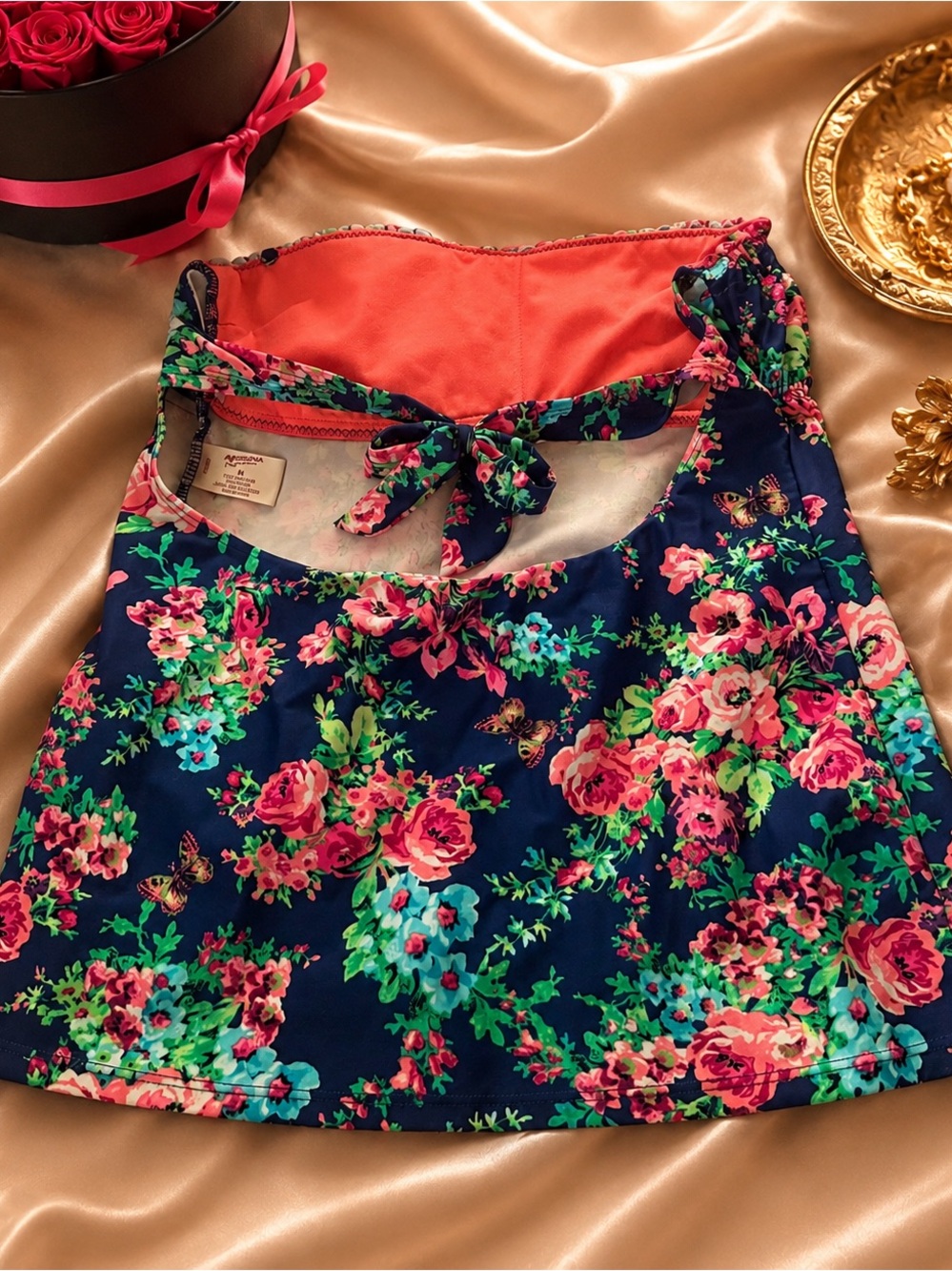 Swimsuit Tankini Navy Rose Floral Summer Beach Swimwear M Size - Picture 3 of 4
